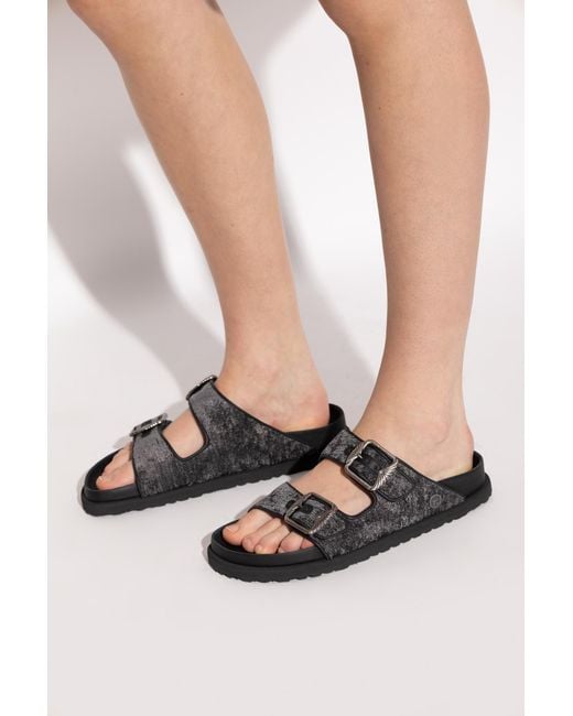 Birkenstock Black "Arizona French Piping 1774" Slides