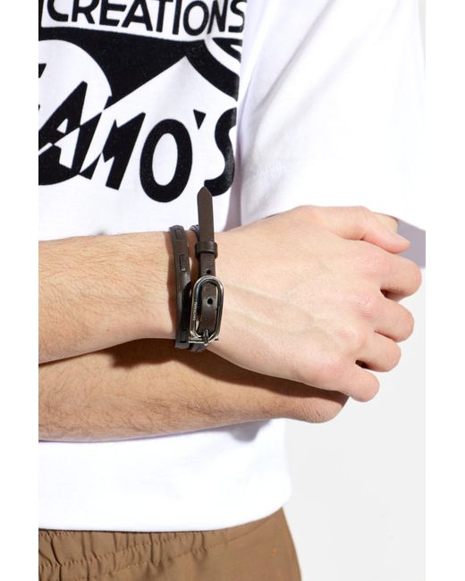Ferragamo Black Leather Bracelet for men