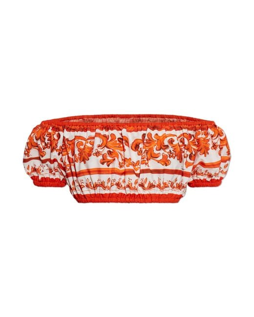 Dolce & Gabbana Red Short Top With 'Majolica' Print