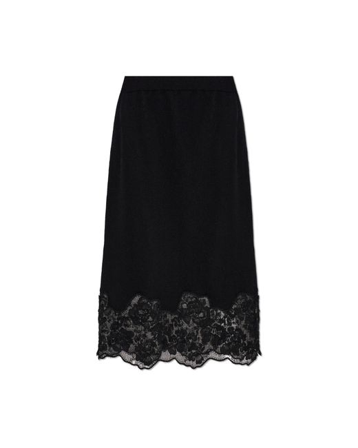 Fabiana Filippi Black Wool Skirt With Lace Trim