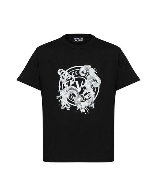 Versace Jeans Couture Black T-Shirt With Printed Logo for men