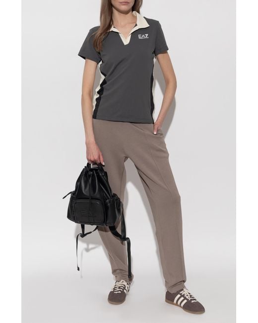 EA7 Black Polo With Printed Logo