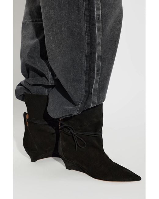 Odissi Black Suede Wedge Ankle Boots