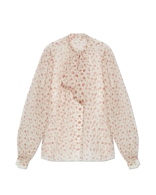 Dolce & Gabbana Natural Silk Top With Floral Motif