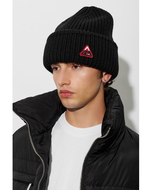 DSquared² Black Wool Beanie With Sewn-On Logo for men