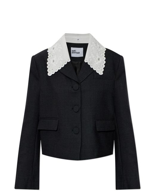 Self-Portrait Blue Blazer With Detachable Collar