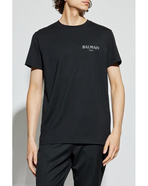 Balmain Black T-Shirt With Printed Logo for men