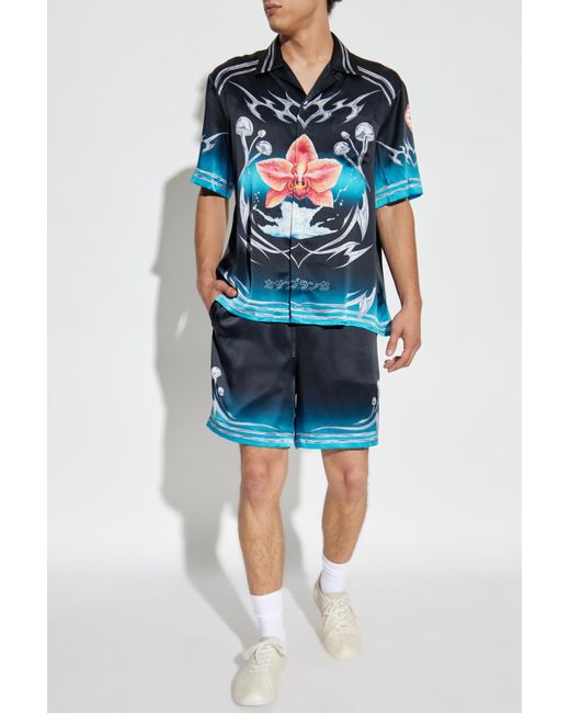 Casablanca Blue Silk Shirt With Print for men