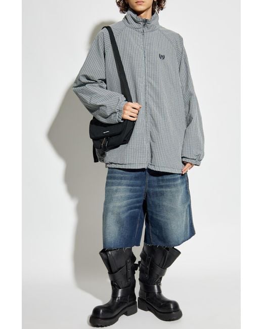 Balenciaga Gray Denim Shorts With Logo for men