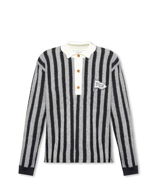 Maison Kitsuné Black Striped Polo Shirt, for men