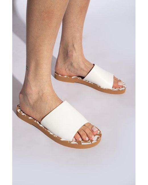 See By Chloé White Leather Slides With Logo,