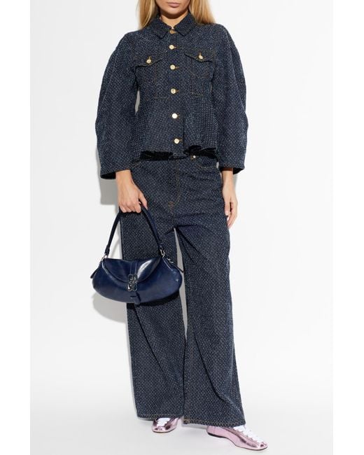 Ganni Blue Denim Jacket With Peplum