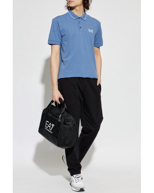 EA7 Blue Polo Shirt With Printed Logo for men