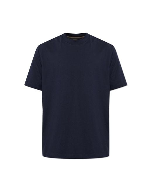 Brioni Blue Cotton T-Shirt With Logo for men