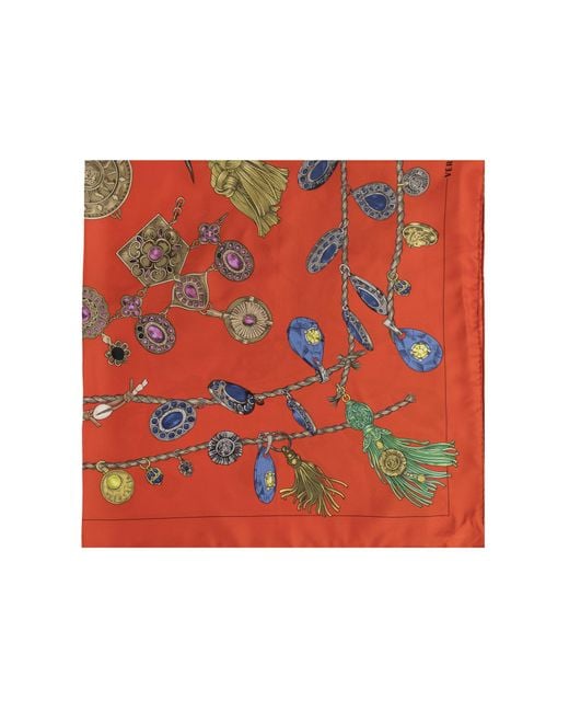 Versace Red Silk Scarf With "Broken Jewels" Print