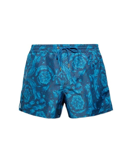 Versace Blue Swim Shorts With 'Barocco' Pattern for men