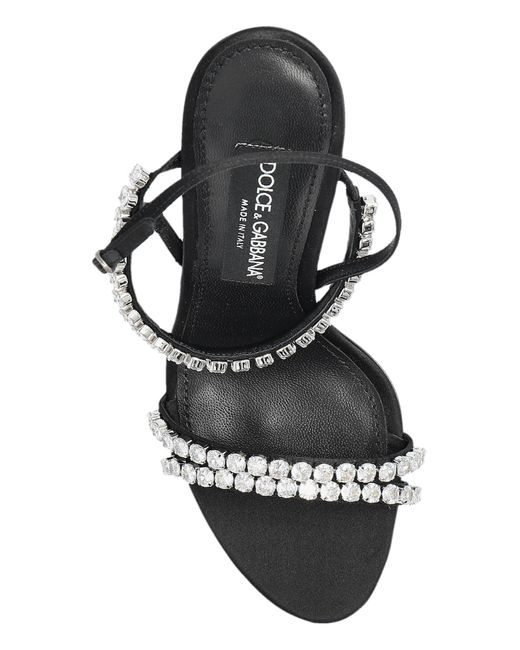 Dolce & Gabbana Natural Heeled Sandals With Shimmering Crystals