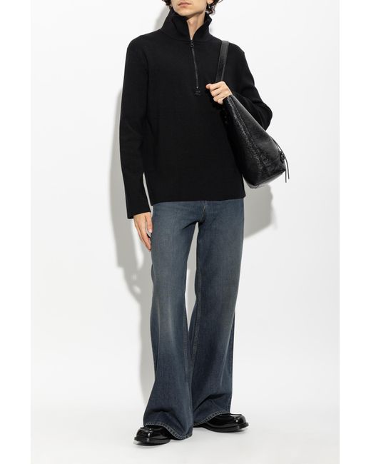 Courreges Black Wool Sweater With Stand-Up Collar for men