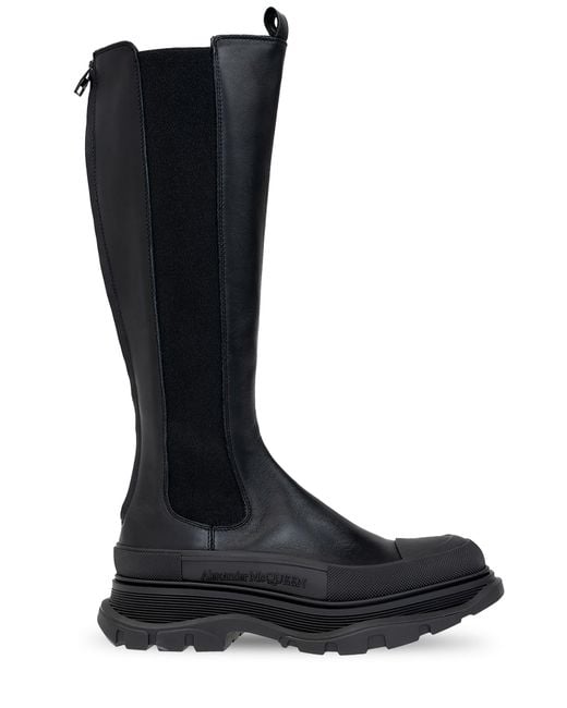 McQueen Black Leather Tread Slick Boots