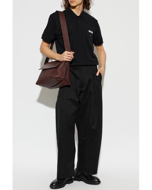 Moschino Black Polo With Embroidered Logo for men