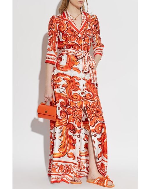 Dolce & Gabbana White Long, Silk Coat With "Majolica" Print