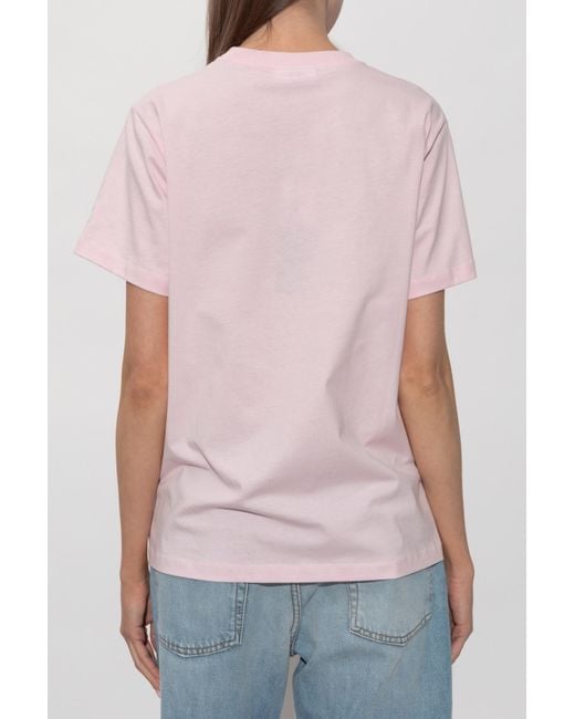 Ganni Pink T-Shirt With A Colorful Print