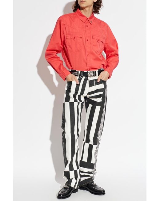Versace White Jeans With Stripe Pattern for men