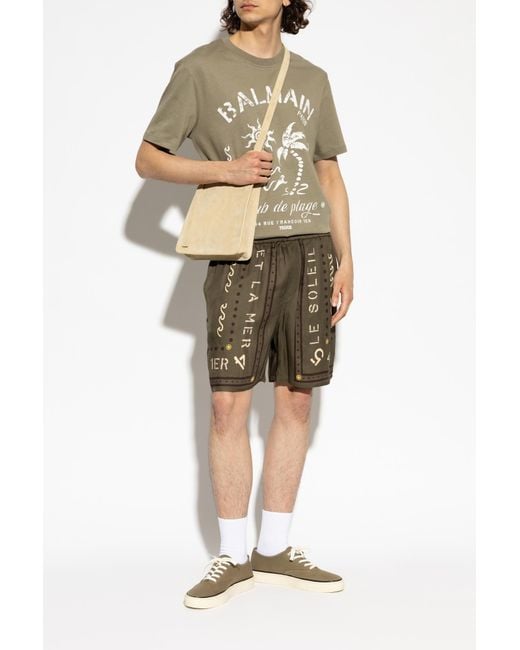 Balmain Green T-Shirt With Print for men