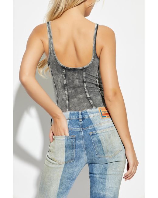 DIESEL Gray Bodysuit With Logo Ufby-Denim-Cami-Bodysuit