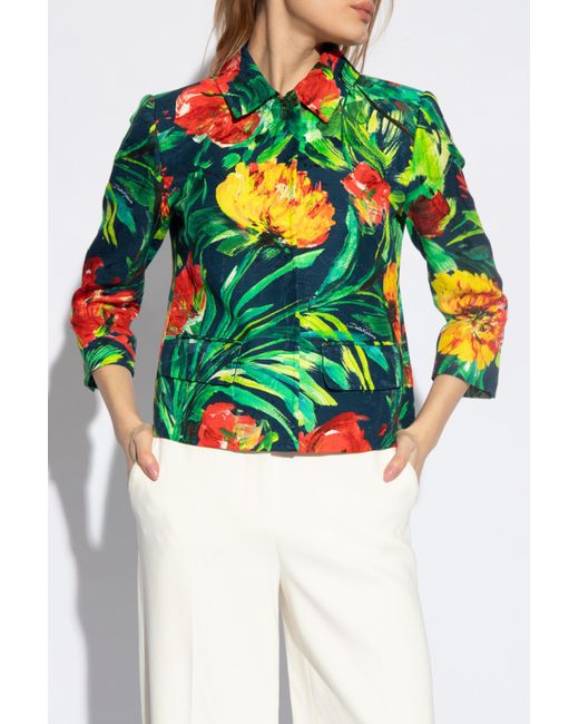 Dolce & Gabbana Green Blazer With Floral Motif,