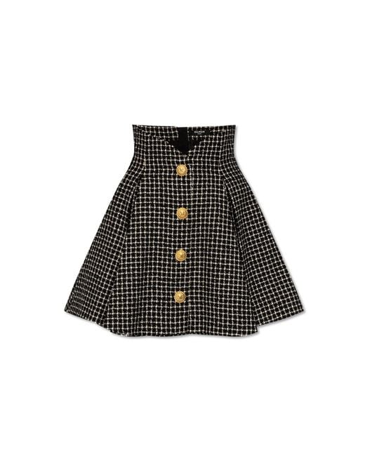 Balmain Black Plaid Pattern Skirt