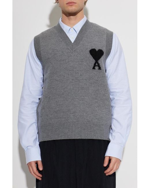 AMI Blue Wool Vest With Logo for men