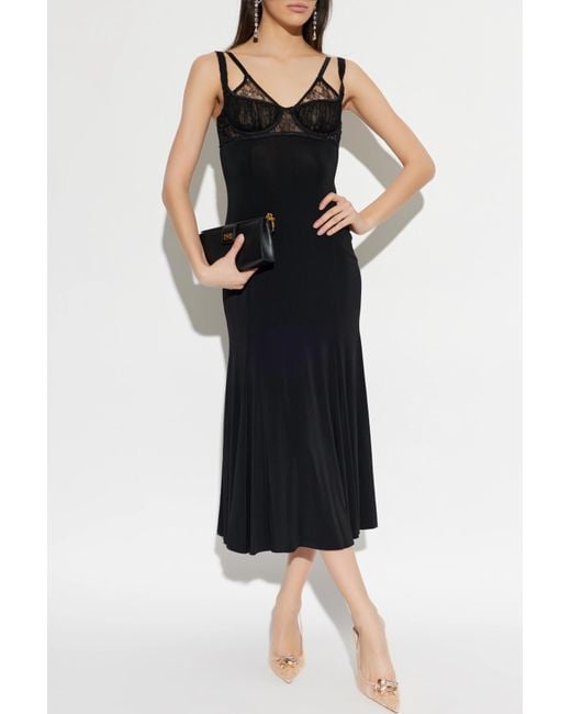 Dolce & Gabbana Black Strappy Dress With Lace Inserts