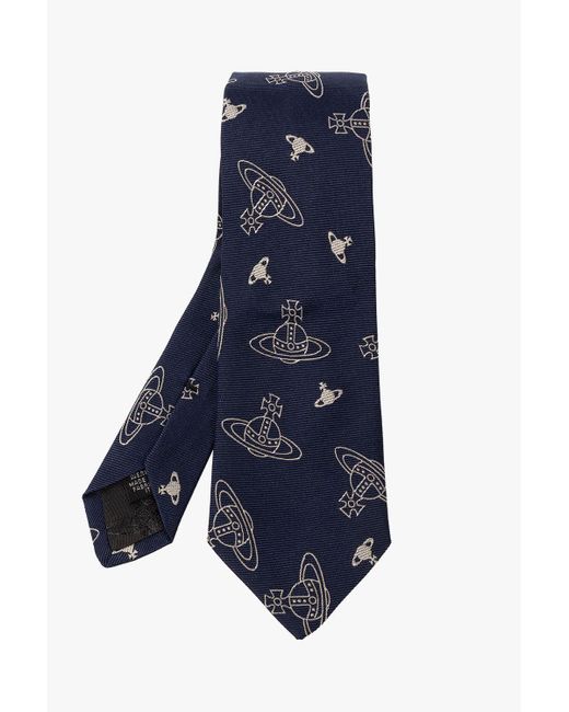 Vivienne Westwood Blue Silk Tie With Logo for men