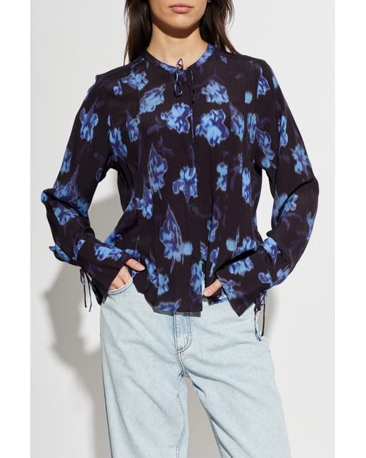 Rag & Bone Blue Blouse With Tie-Neck