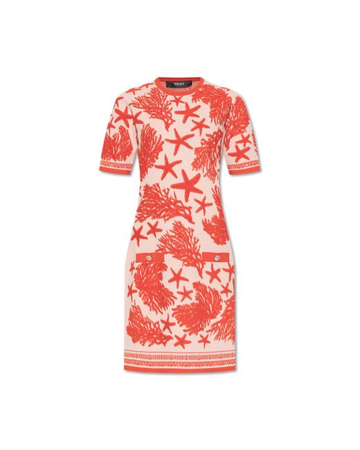 Versace Red Dress With 'Barocco Sea' Pattern