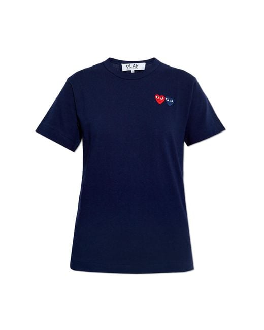 COMME DES GARÇONS PLAY Blue T-Shirt With Logo Patches