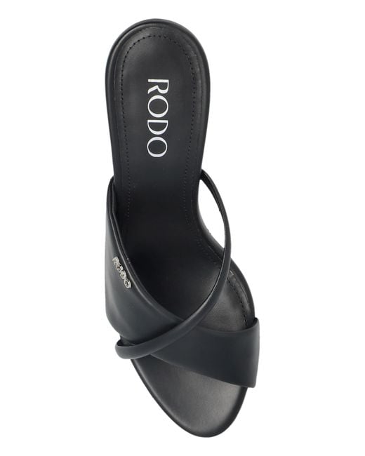 Rodo Black Leather Heeled Mules