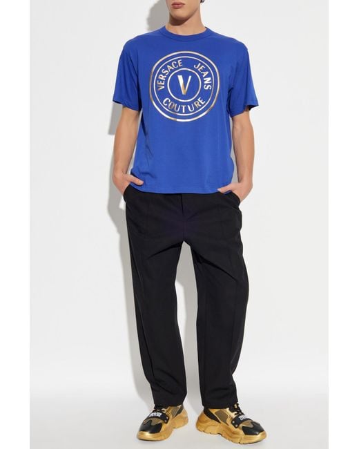 Versace Jeans Couture Blue T-Shirt With Printed Logo for men