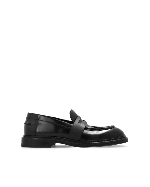 Emporio Armani Black Leather Loafers, for men