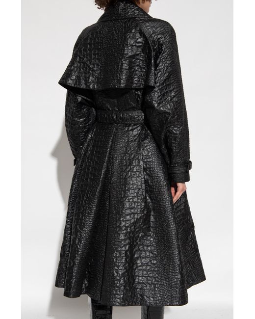 Versace Black Trench Coat With Crocodile Effect,