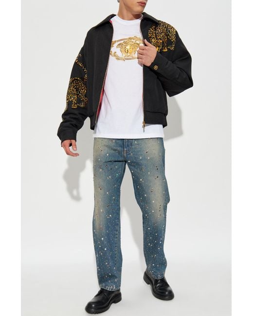 Versace White T-Shirt With Shimmering Sequins for men