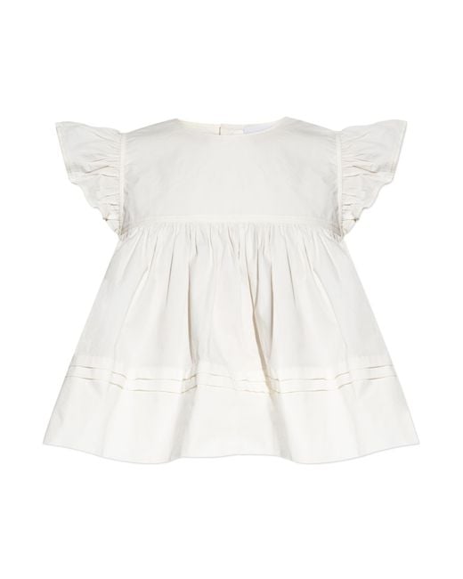 Ganni White Top With Ruffles