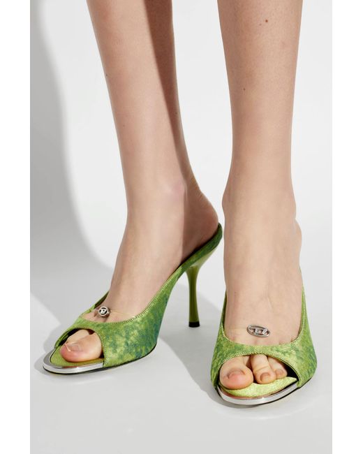 DIESEL Green Heeled Mules 'D-Diams Sa 90'