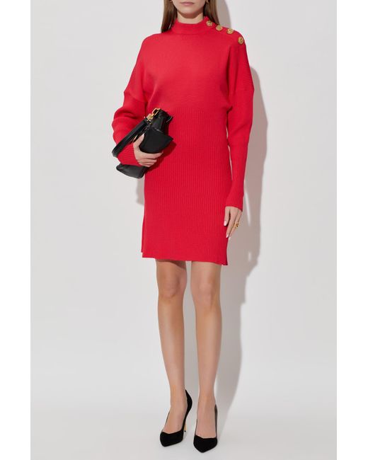 Balmain Red Dress With Turtleneck