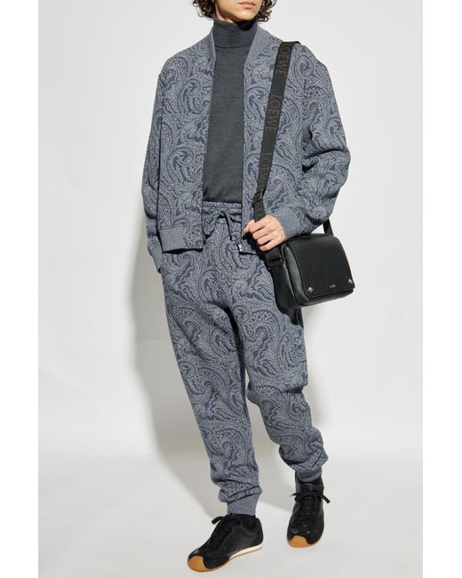 Etro Gray Wool Turtleneck With Embroidered Logo for men