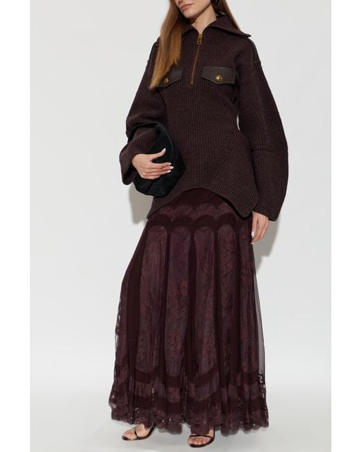 Zimmermann Purple Silk Skirt With Lace Inserts