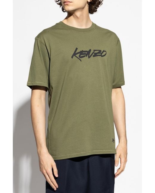 KENZO Green T-Shirt With Printed Logo for men