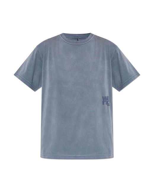 T By Alexander Wang Blue T-Shirt With Printed Logo