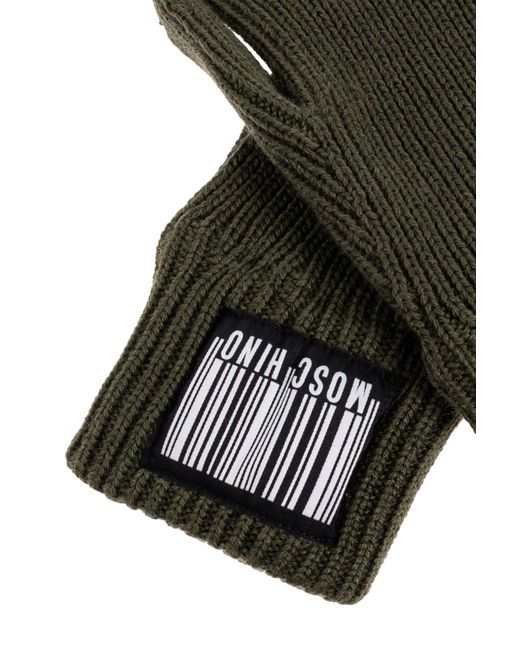 Moschino Green Gloves With Logo Patch